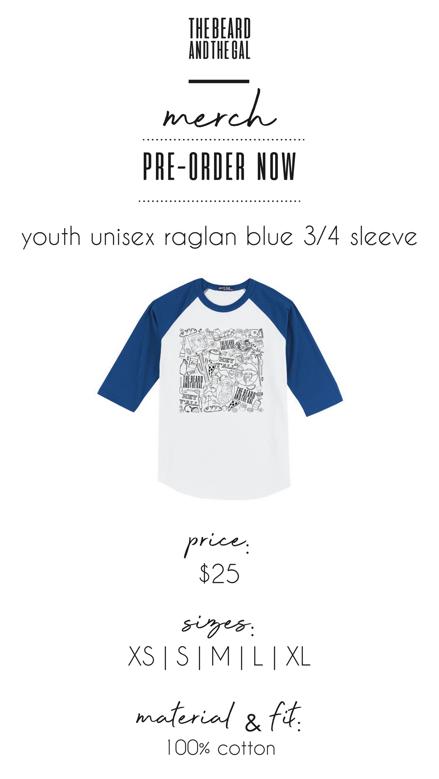Youth Blue 3/4 Sleeve Raglan T-Shirt
