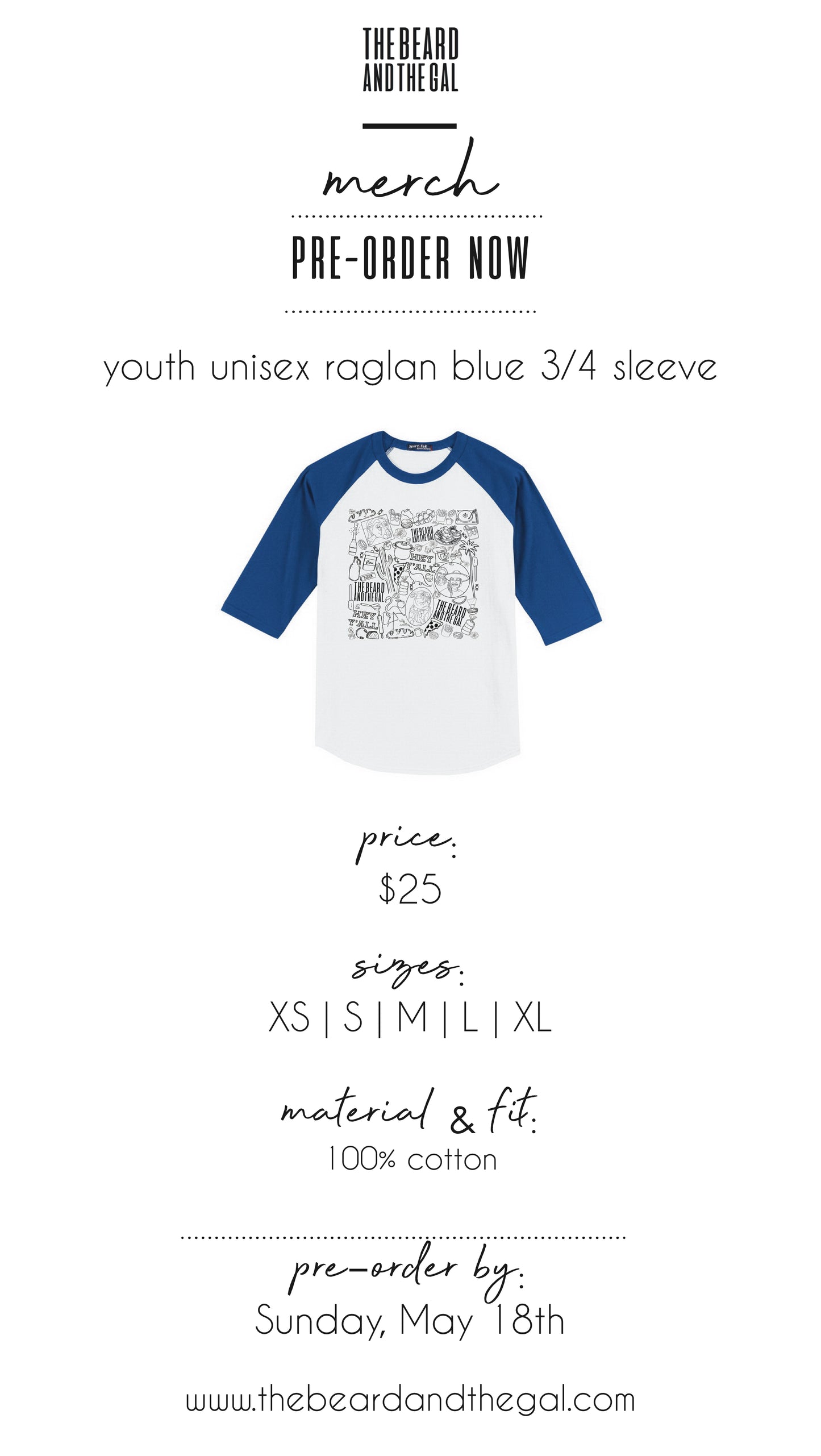 Youth Blue 3/4 Sleeve Raglan T-Shirt
